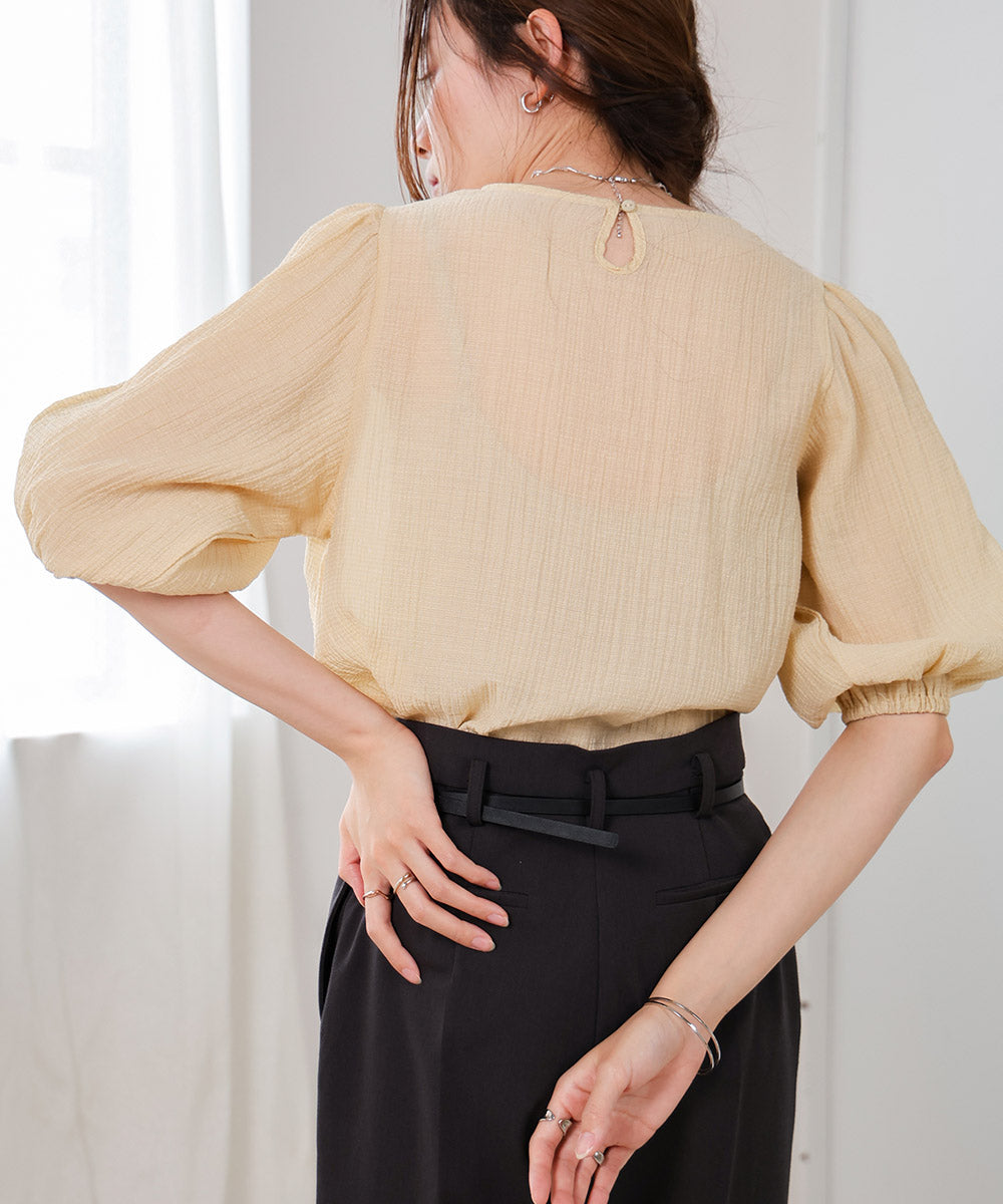 BLOUSE WITH VOLUME SHEER SLEEVES