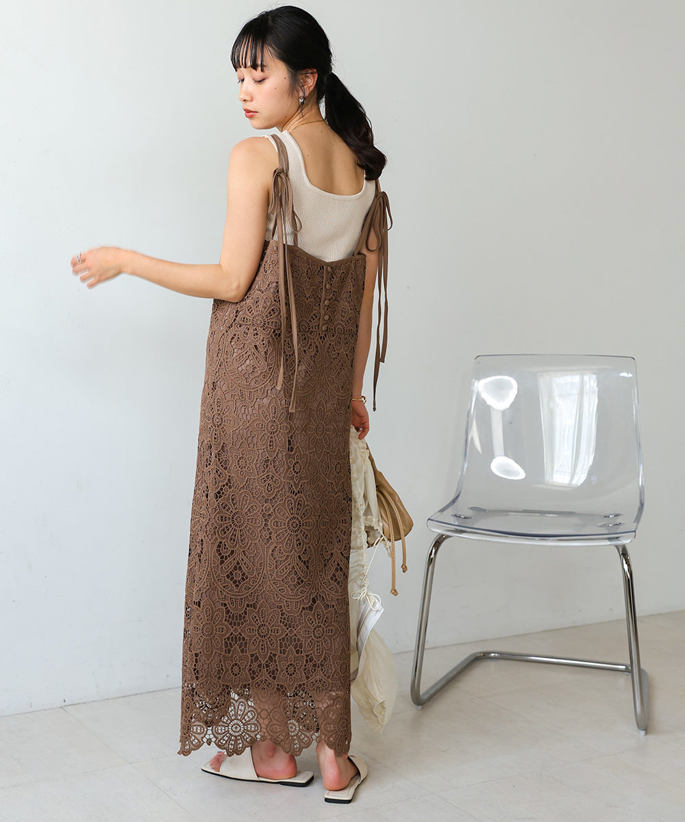 LACE BACK RIBBON CAMI DRESS