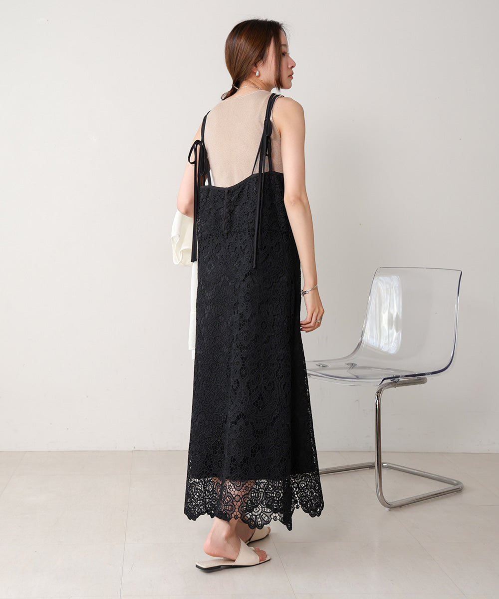 LACE BACK RIBBON CAMI DRESS