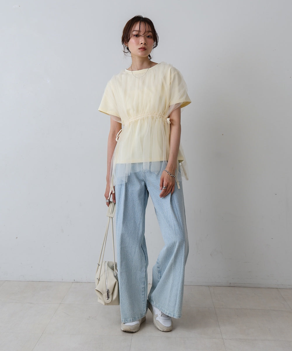 チュールドッキングギャザーカットソー