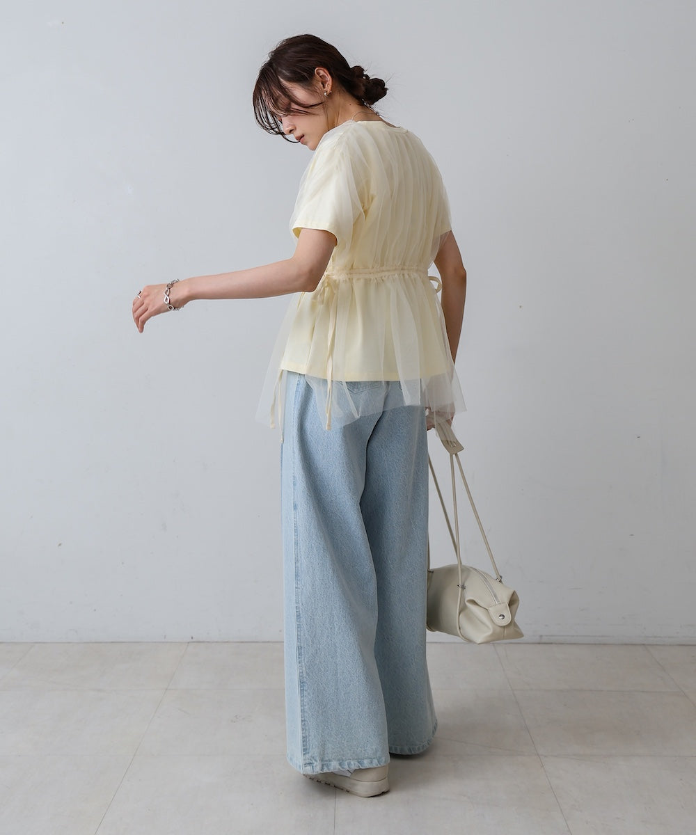 チュールドッキングギャザーカットソー