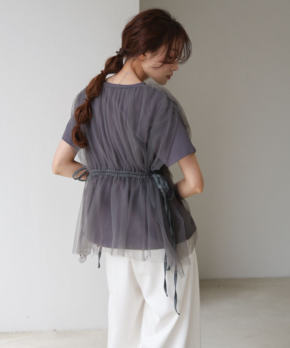 チュールドッキングギャザーカットソー