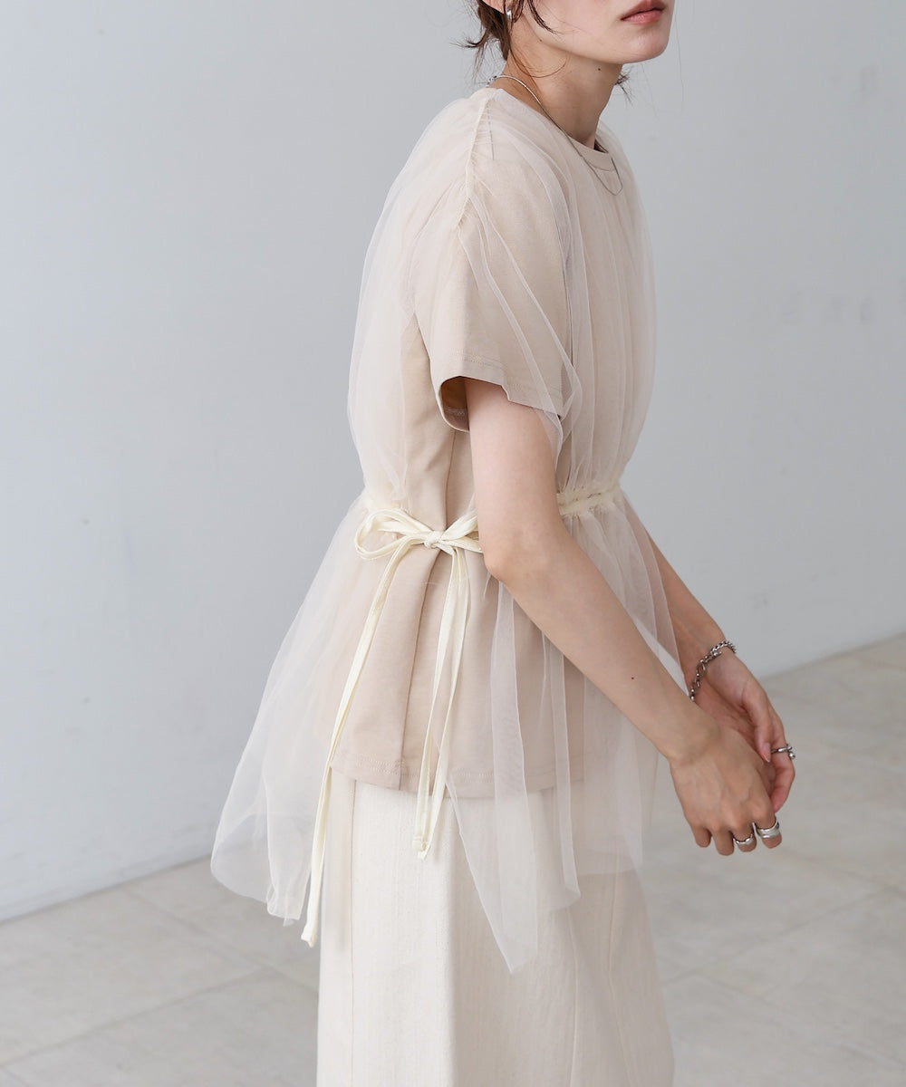 チュールドッキングギャザーカットソー