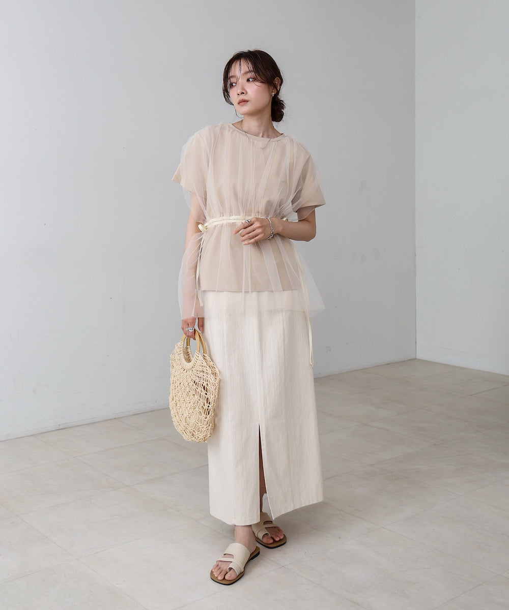 チュールドッキングギャザーカットソー