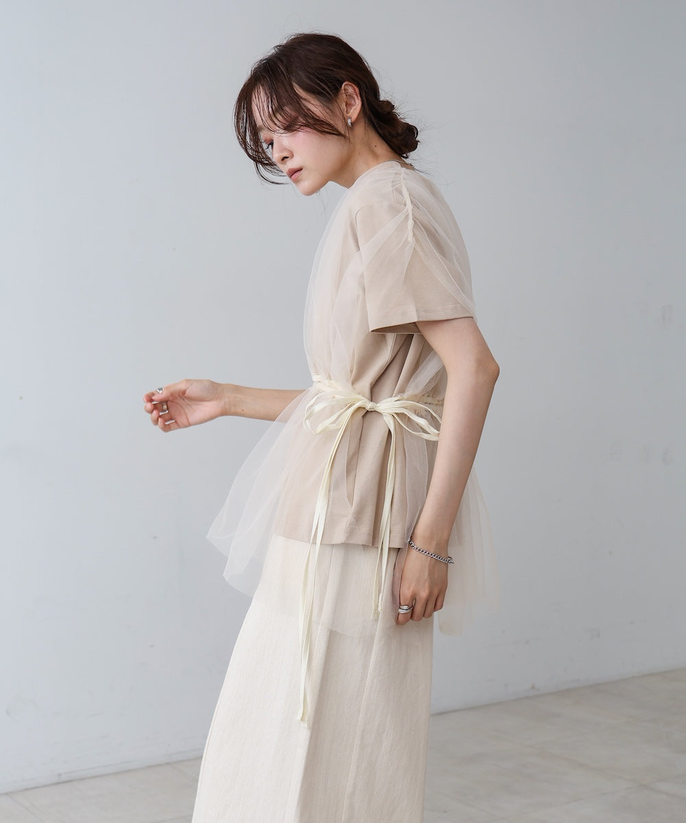 チュールドッキングギャザーカットソー