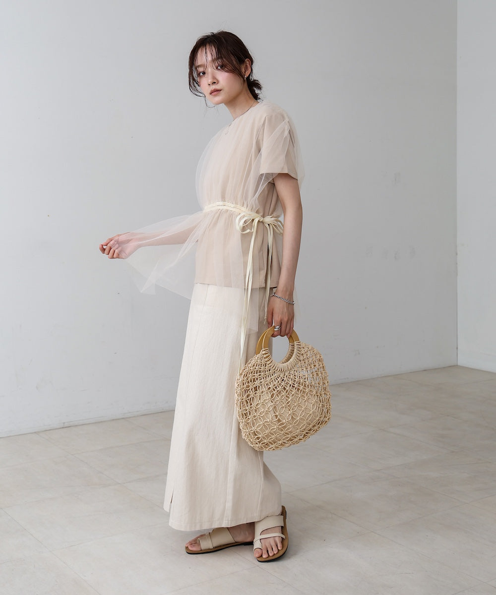 チュールドッキングギャザーカットソー