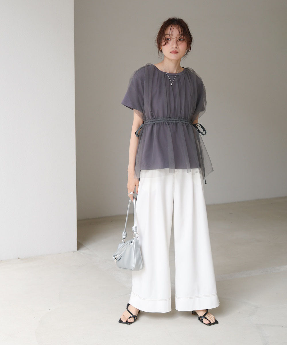 チュールドッキングギャザーカットソー