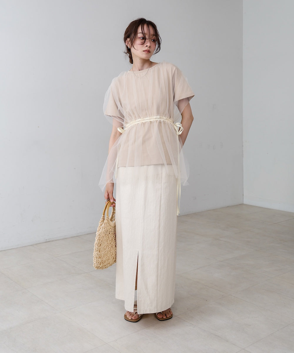 チュールドッキングギャザーカットソー