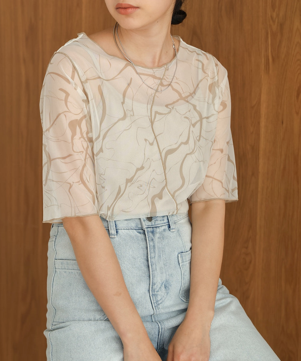marble sheer mesh tops