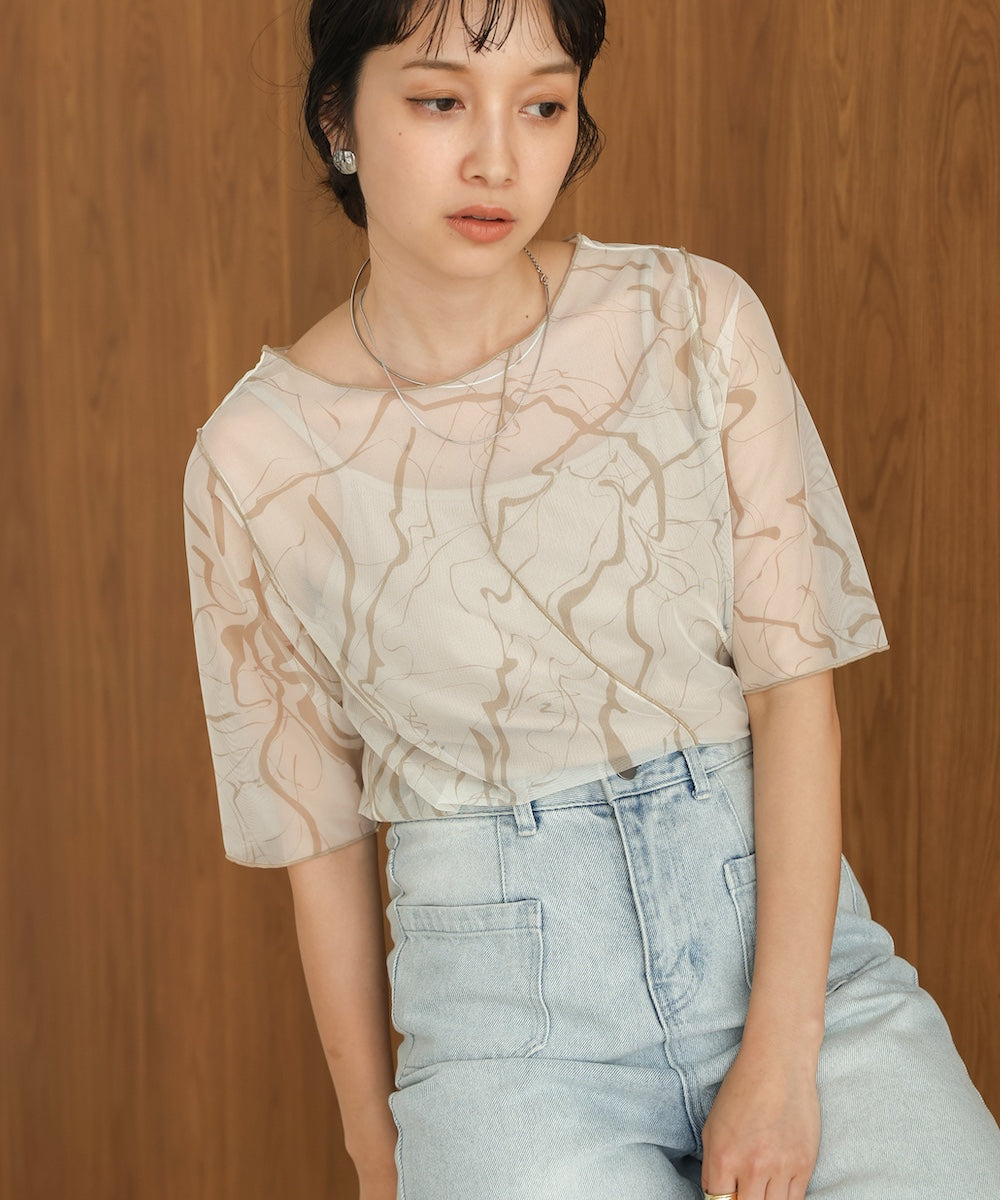 marble sheer mesh tops