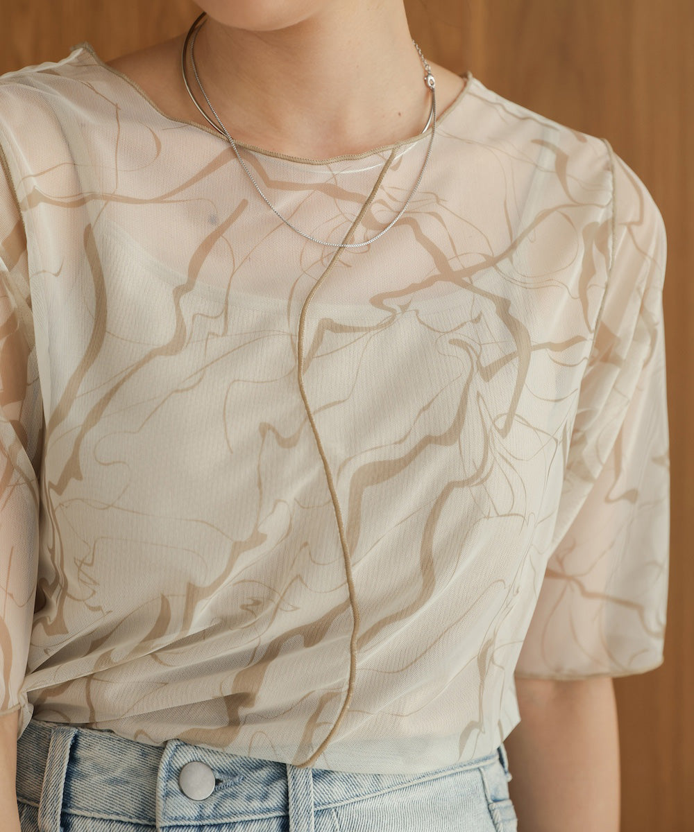 marble sheer mesh tops