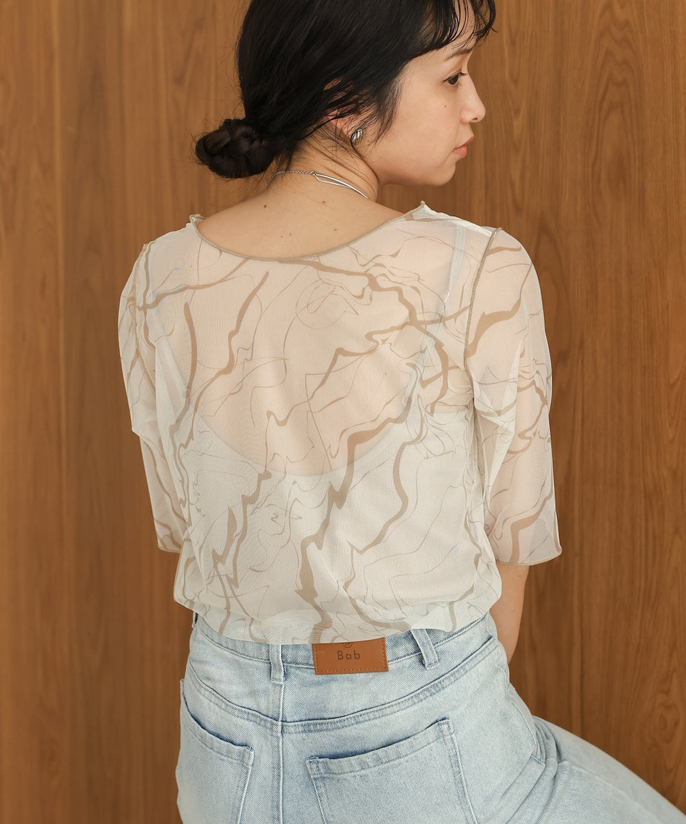 marble sheer mesh tops