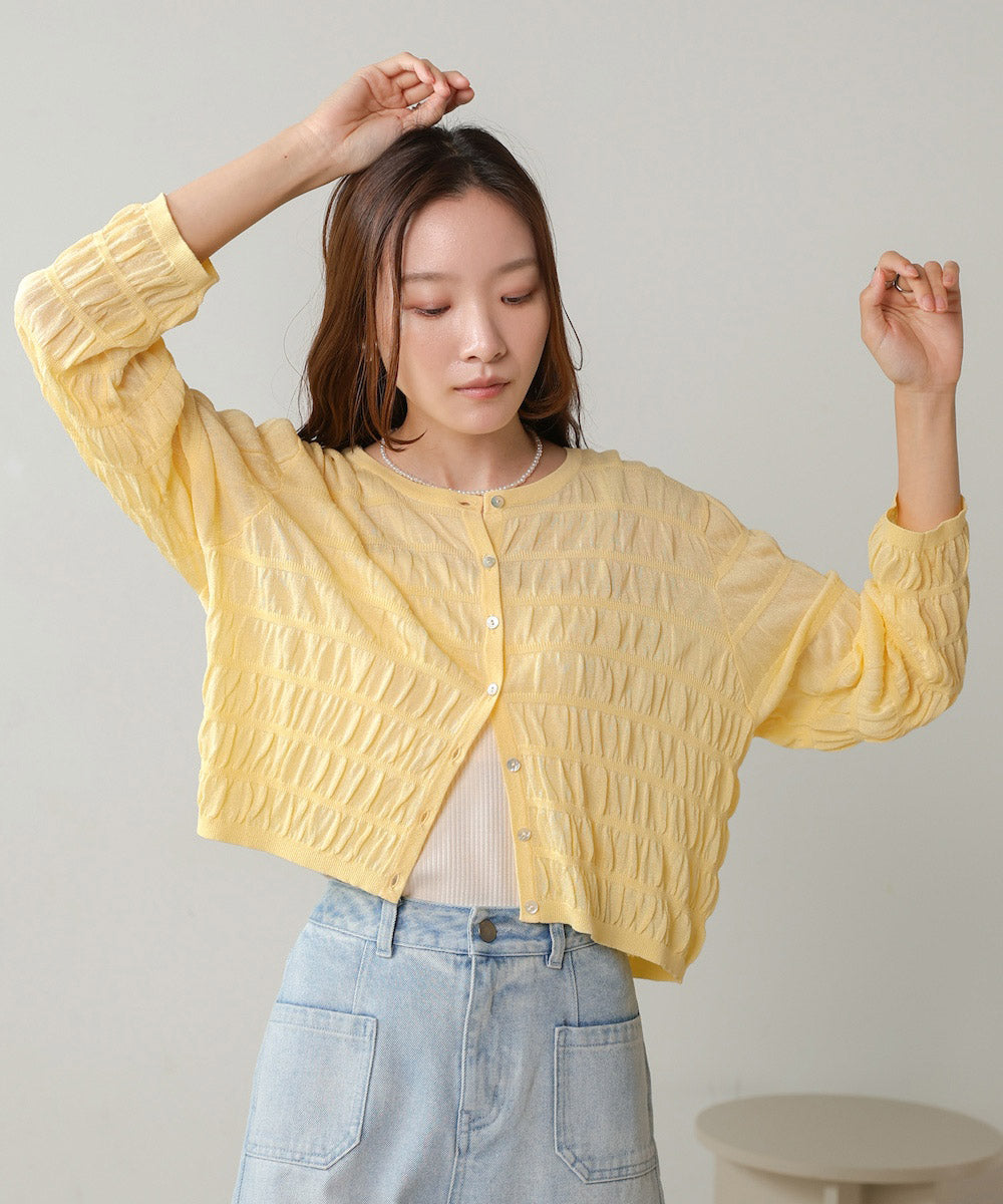 shirred 2way knit tops