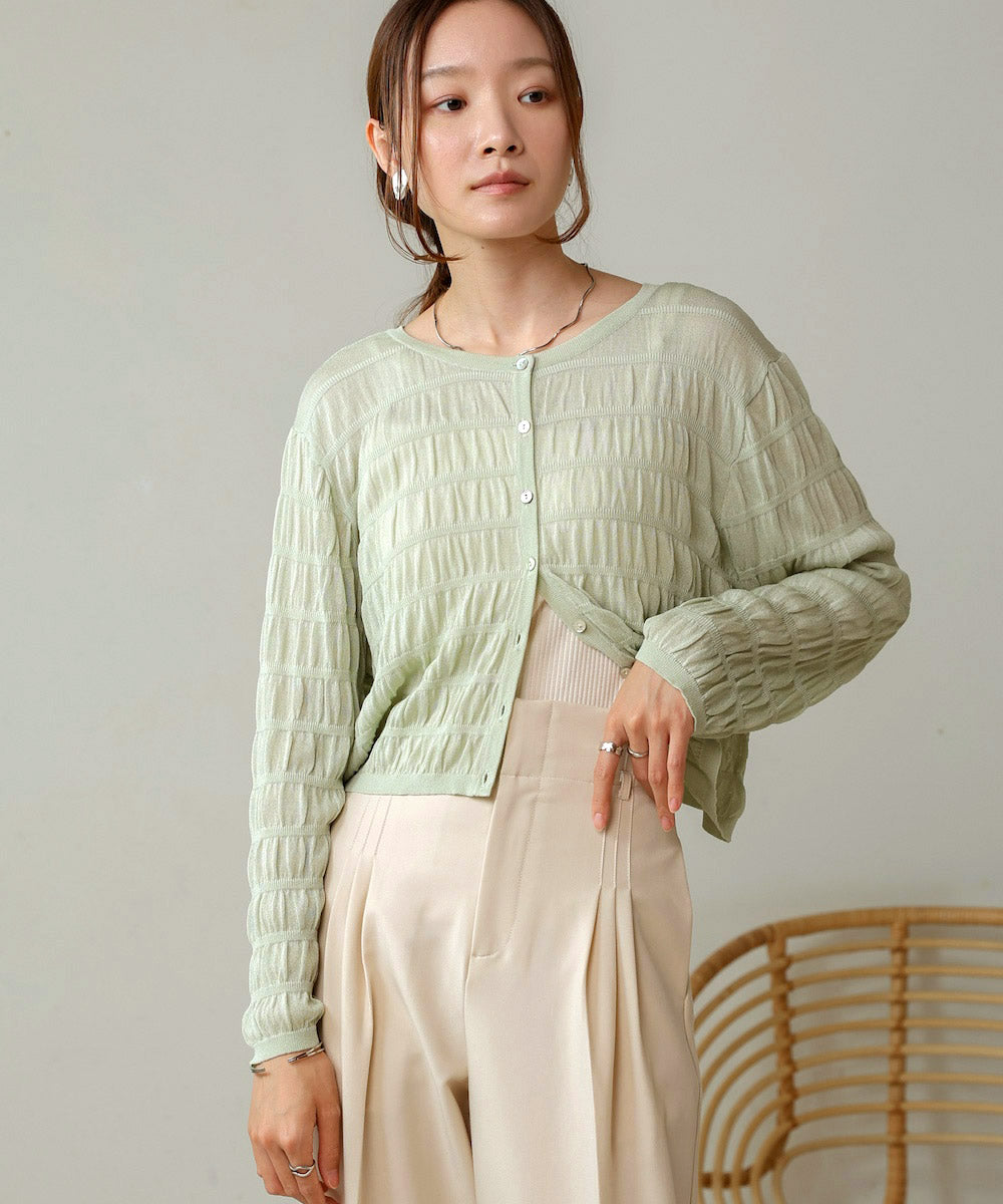 shirred 2way knit tops
