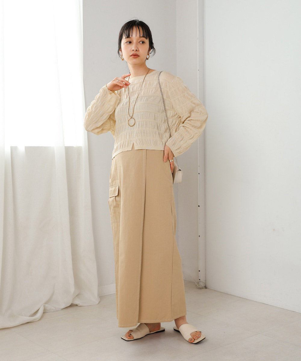 shirred 2way knit tops