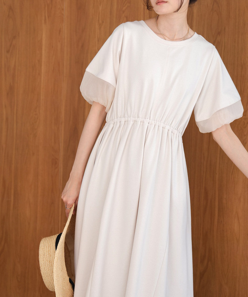 2way sleeve organdy flare onepiece