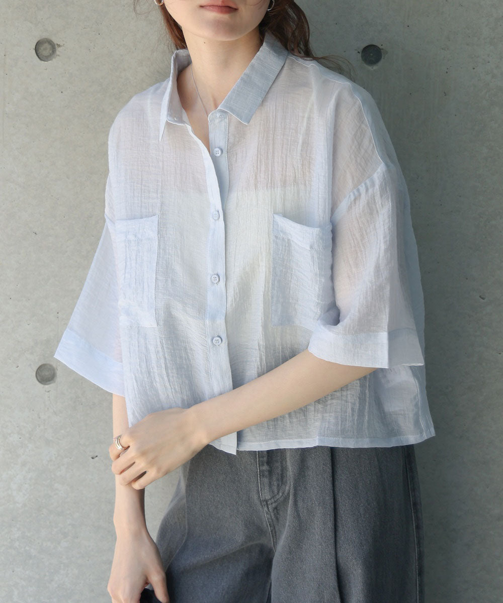 シアーショートシャツブラウス