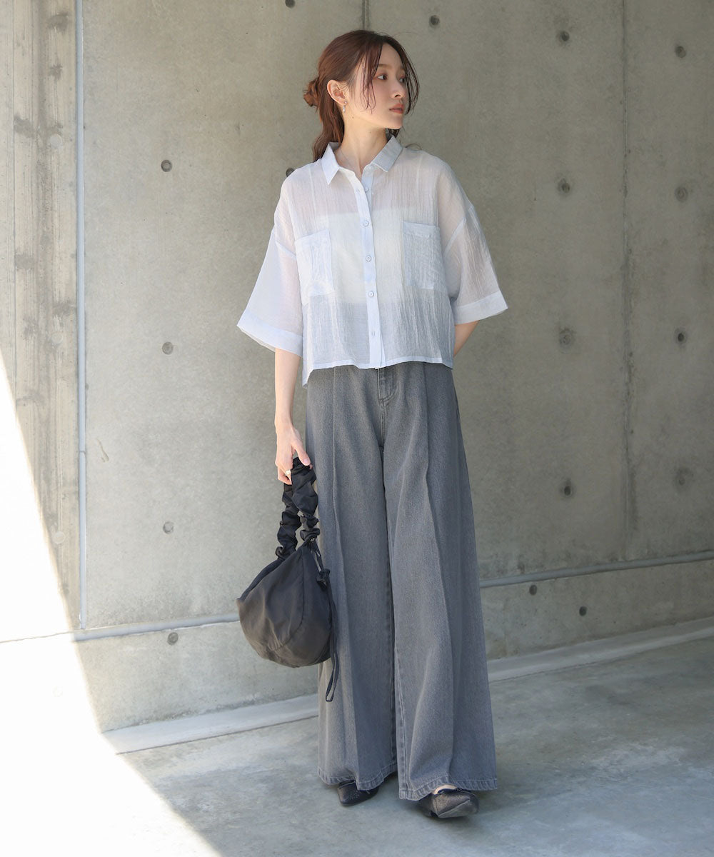 シアーショートシャツブラウス