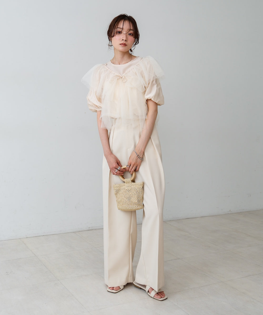 【2点セット】チュールビスチェ+ボリュームスリーブブラウスセット