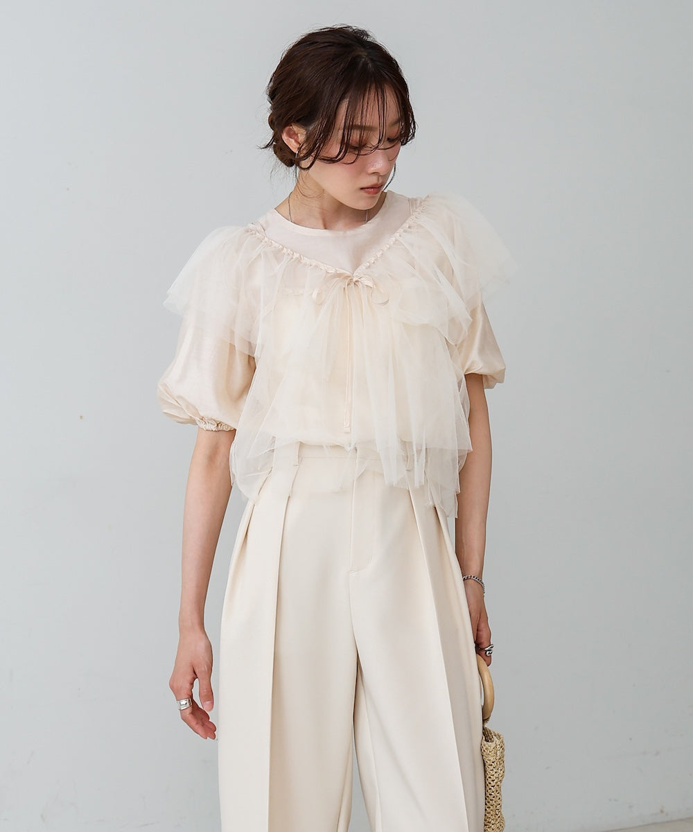 【2点セット】チュールビスチェ+ボリュームスリーブブラウスセット