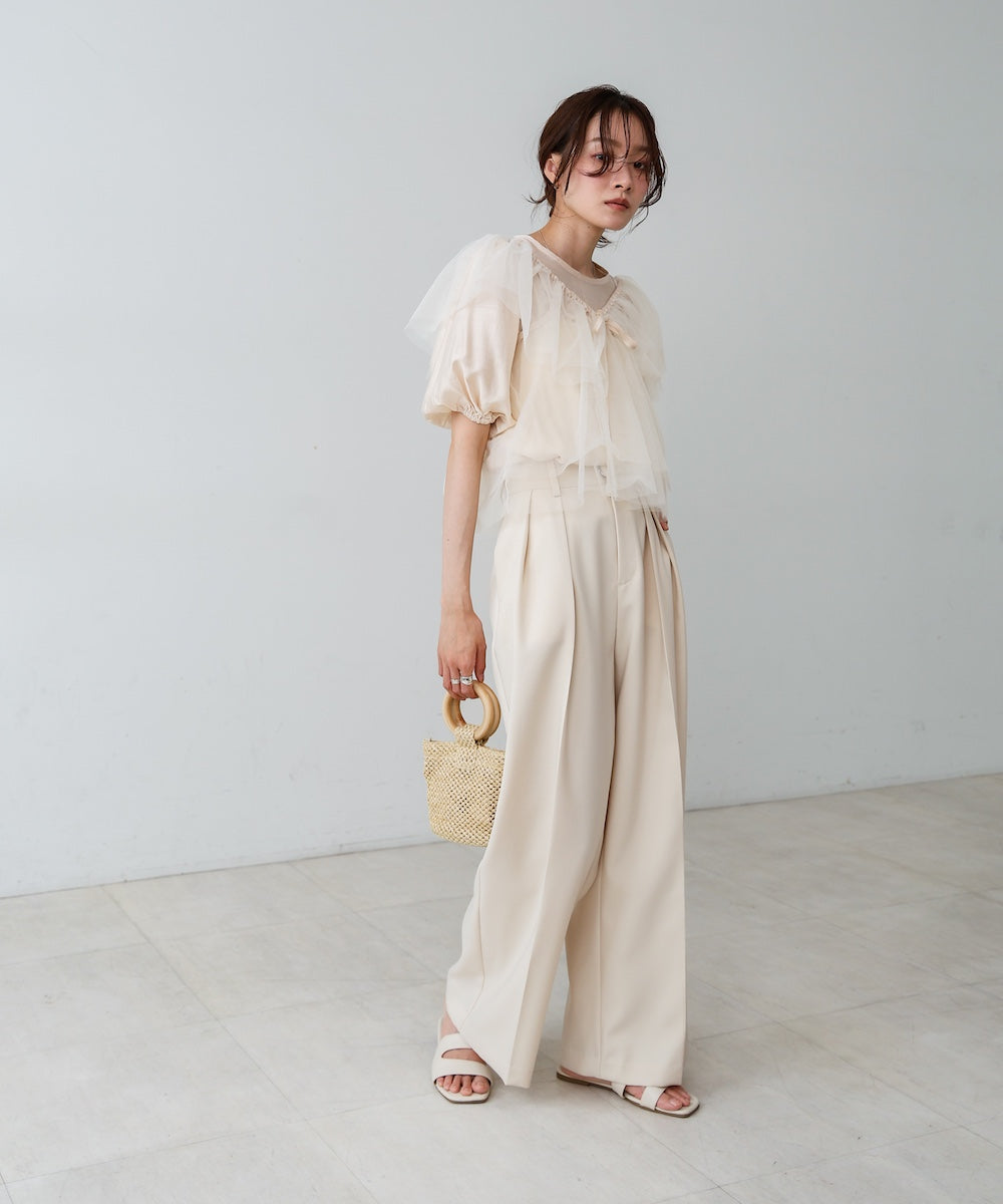 【2点セット】チュールビスチェ+ボリュームスリーブブラウスセット