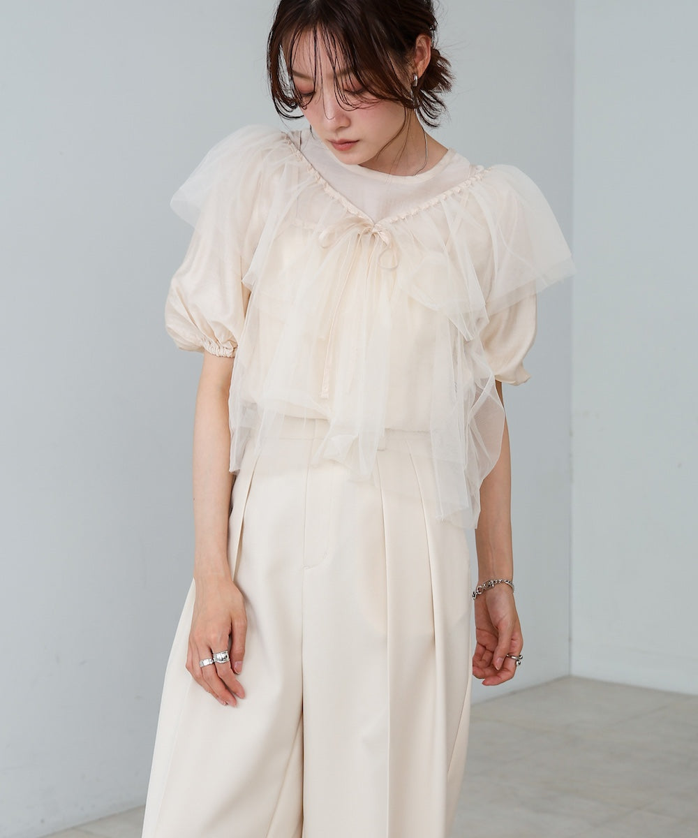 【2点セット】チュールビスチェ+ボリュームスリーブブラウスセット
