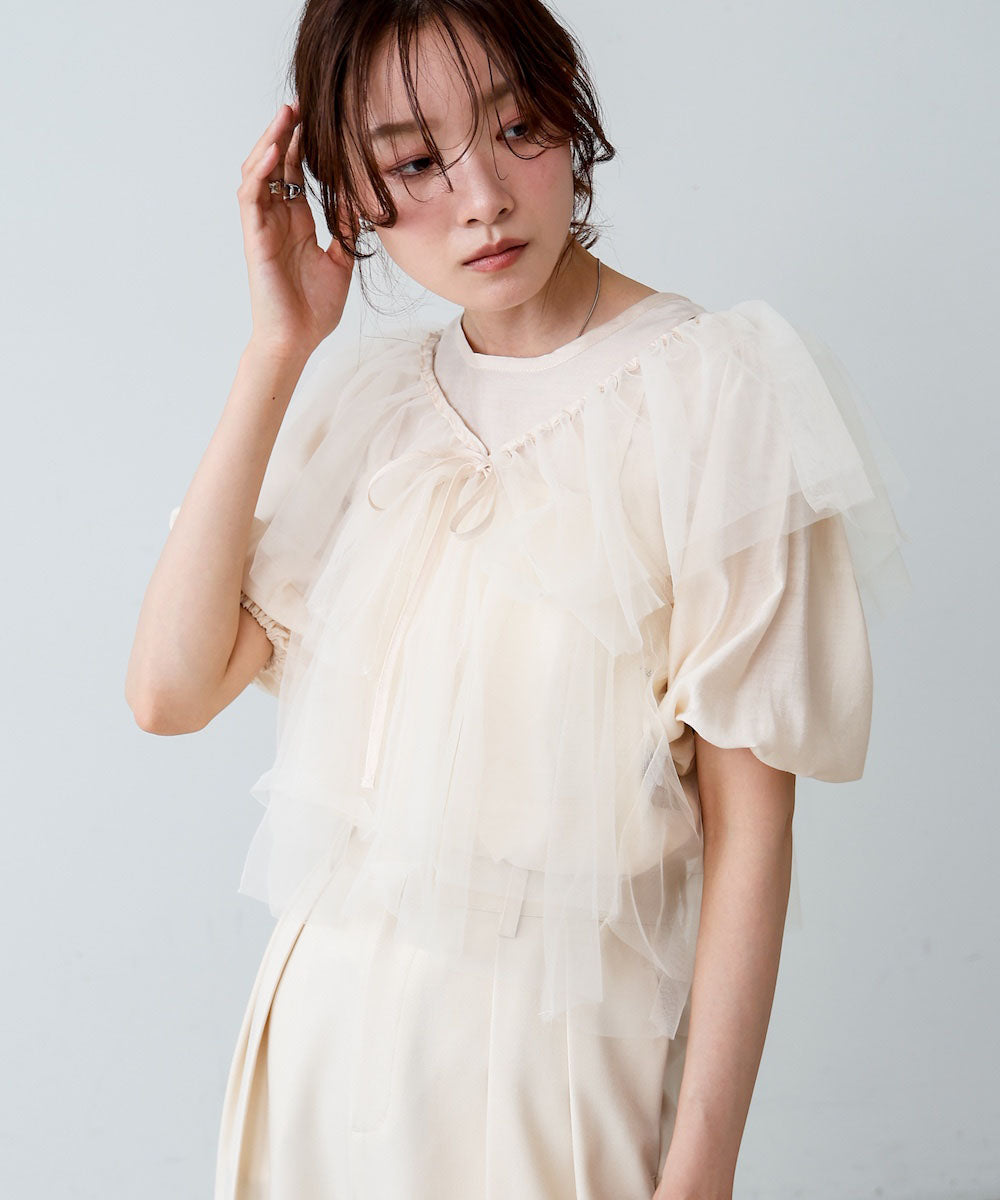 【2点セット】チュールビスチェ+ボリュームスリーブブラウスセット