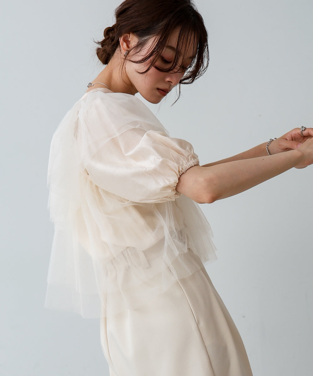 【2点セット】チュールビスチェ+ボリュームスリーブブラウスセット