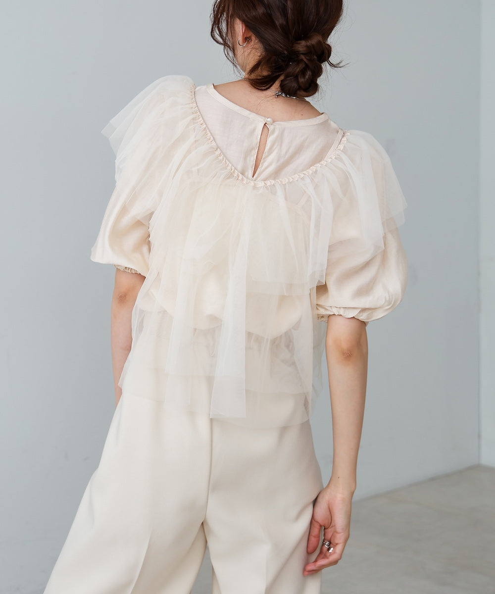 【2点セット】チュールビスチェ+ボリュームスリーブブラウスセット