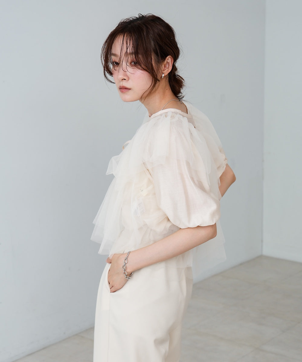 【2点セット】チュールビスチェ+ボリュームスリーブブラウスセット