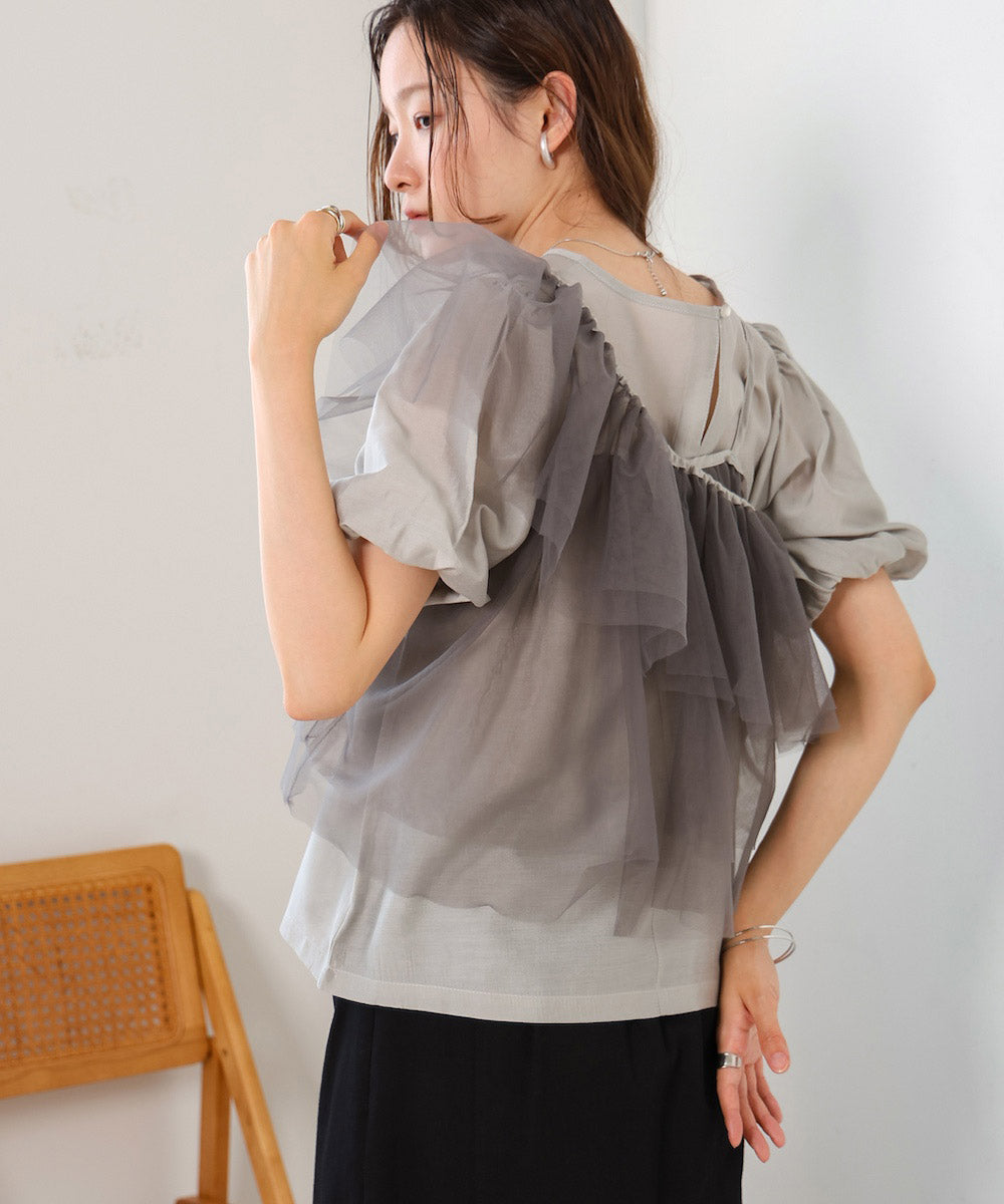 【2点セット】チュールビスチェ+ボリュームスリーブブラウスセット