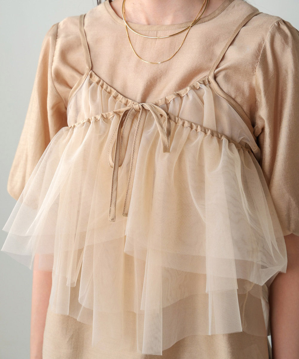 【2点セット】チュールビスチェ+ボリュームスリーブブラウスセット