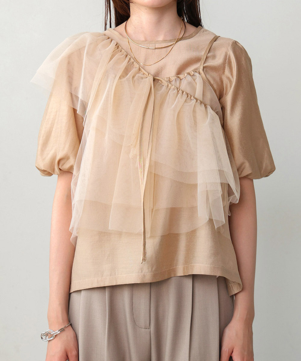 【2点セット】チュールビスチェ+ボリュームスリーブブラウスセット