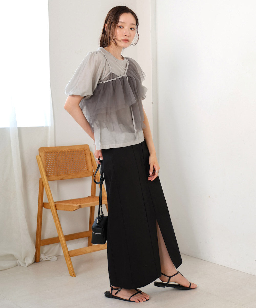 【2点セット】チュールビスチェ+ボリュームスリーブブラウスセット