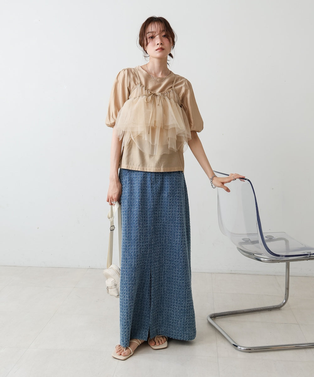 【2点セット】チュールビスチェ+ボリュームスリーブブラウスセット