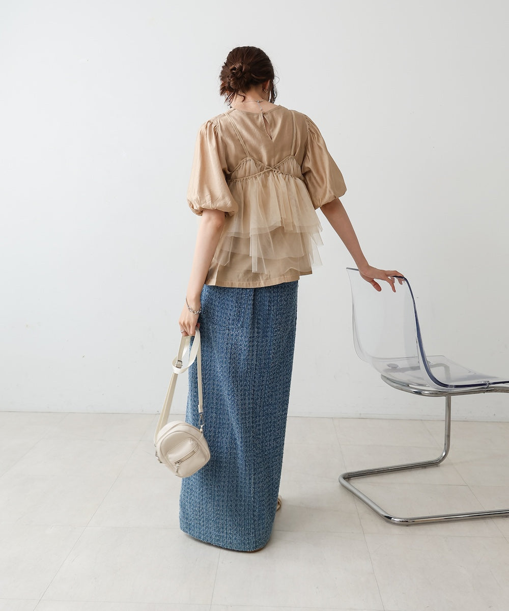 【2点セット】チュールビスチェ+ボリュームスリーブブラウスセット