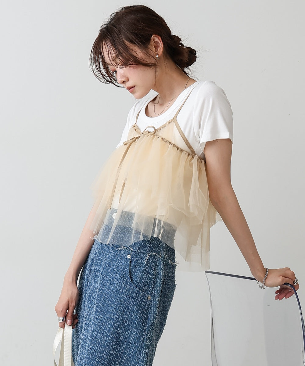 【2点セット】チュールビスチェ+ボリュームスリーブブラウスセット