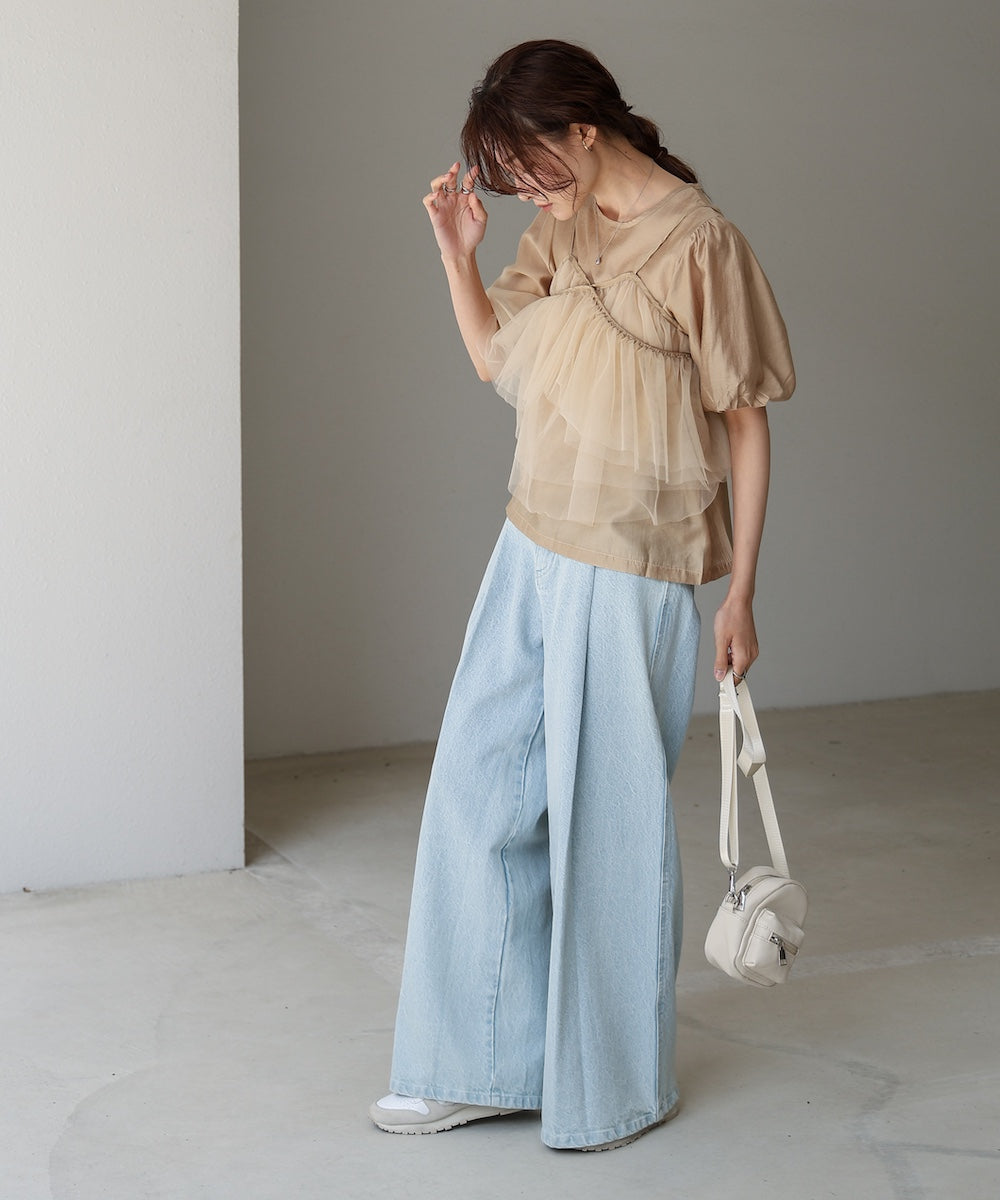 【2点セット】チュールビスチェ+ボリュームスリーブブラウスセット