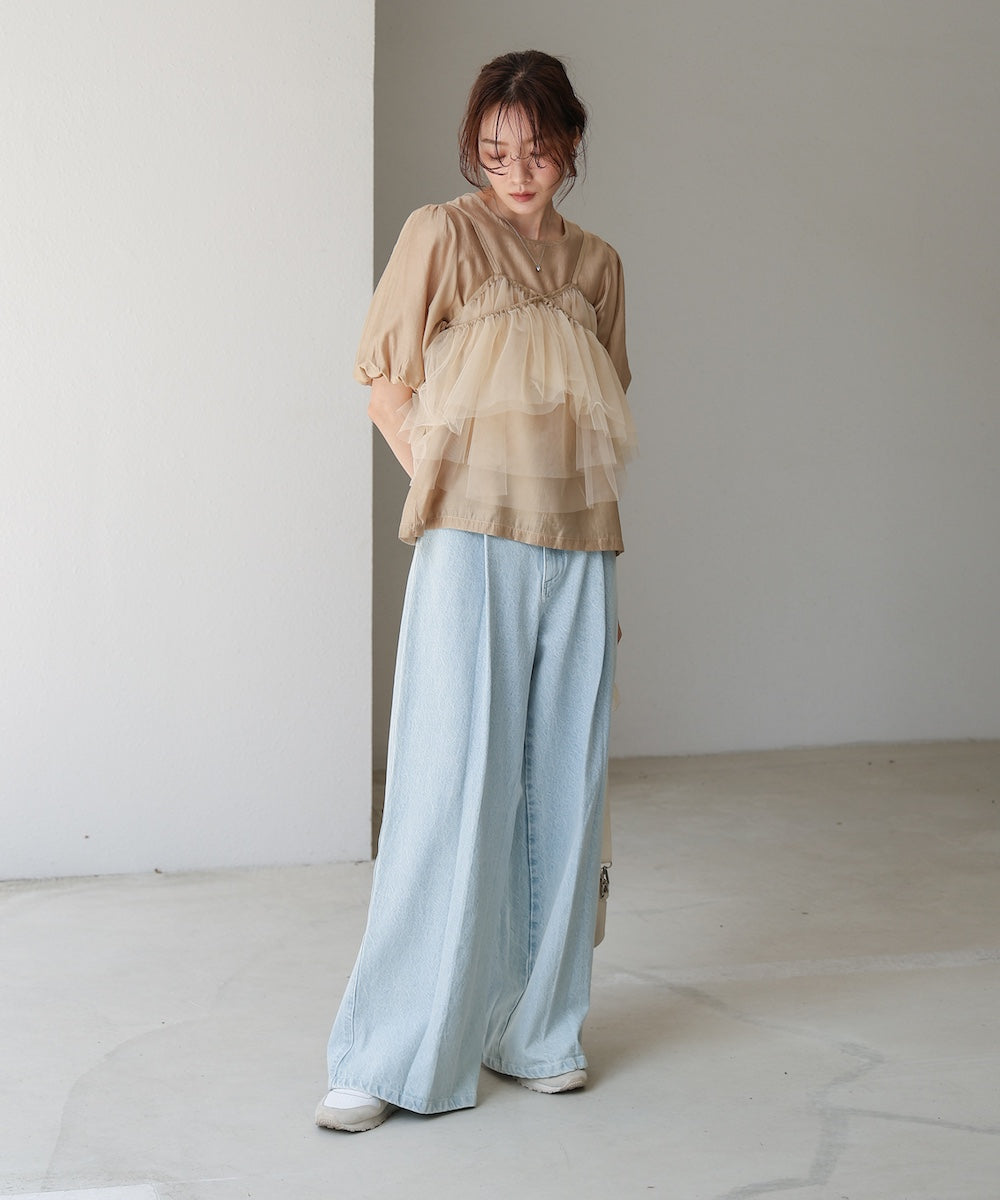 【2点セット】チュールビスチェ+ボリュームスリーブブラウスセット