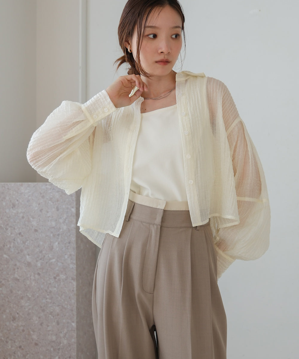 tuck sleeve compact sheer shirt blouse