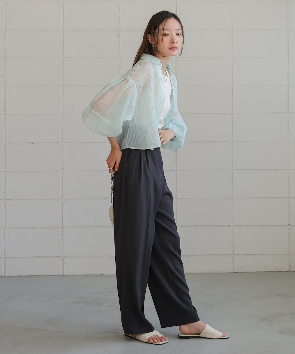 tuck sleeve compact sheer shirt blouse