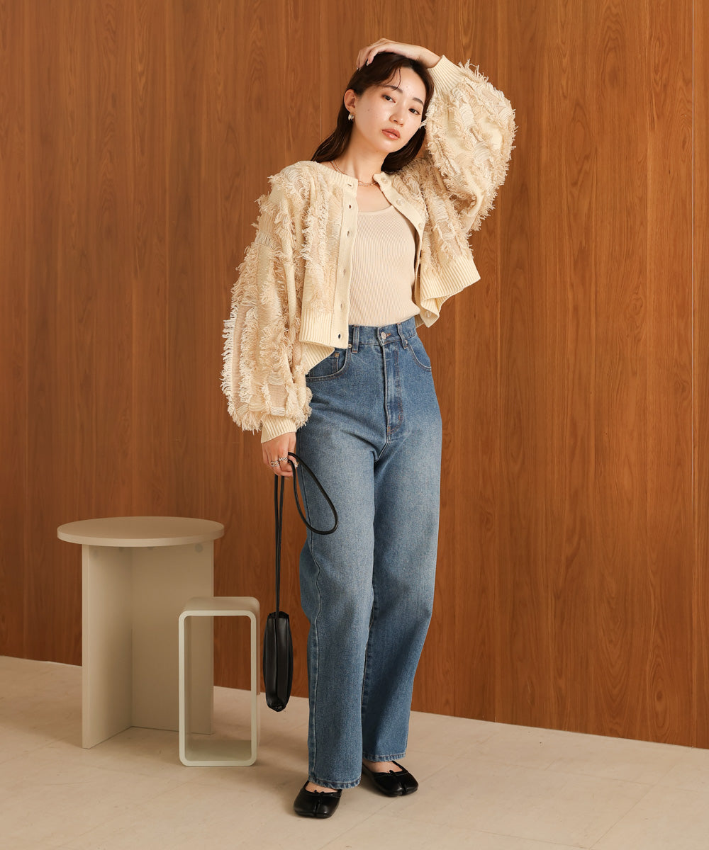mix fringe 2way knit cardigan