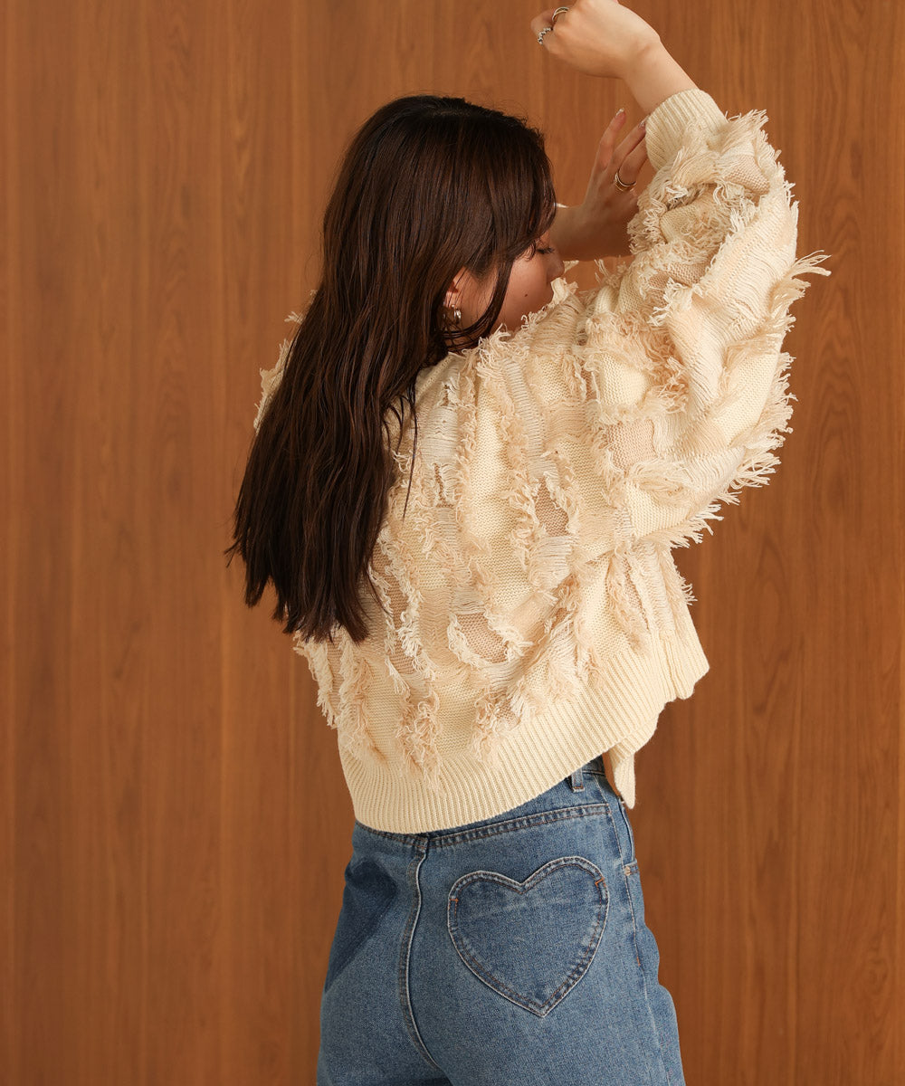 mix fringe 2way knit cardigan