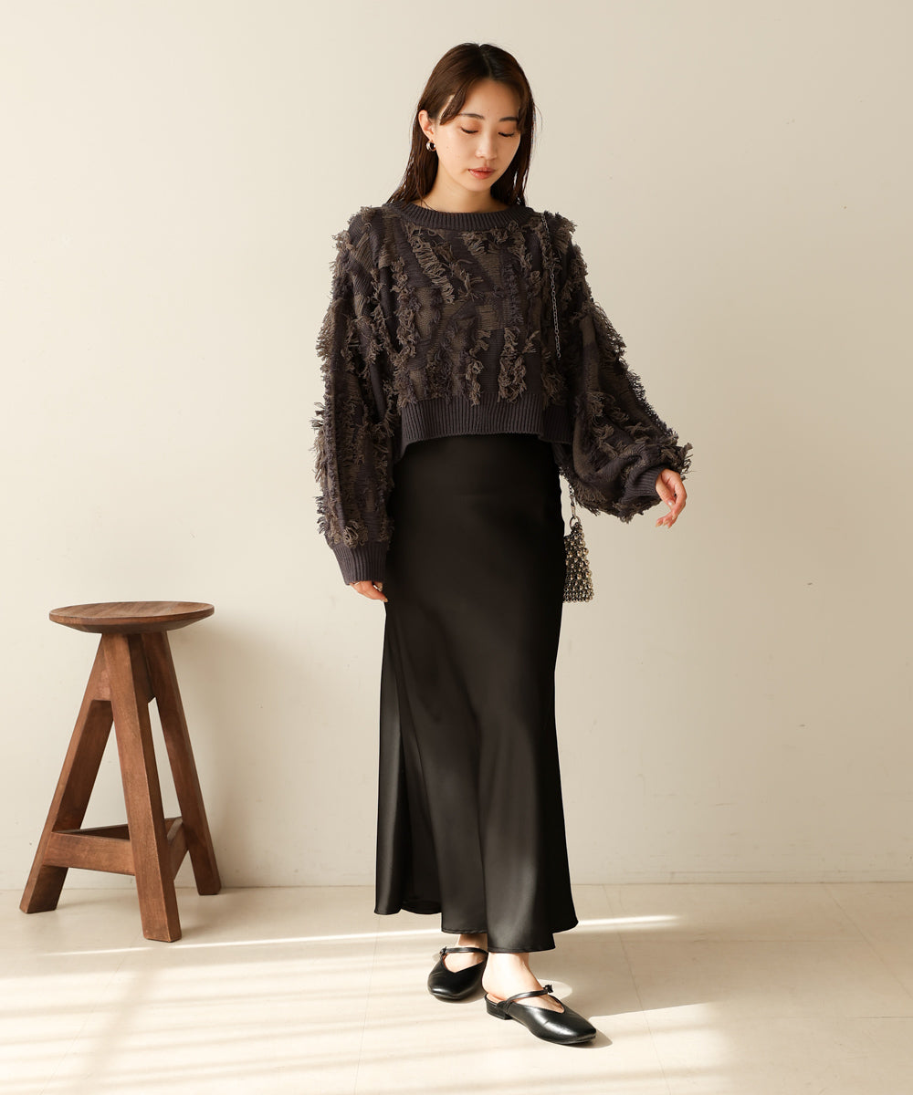 mix fringe 2way knit cardigan