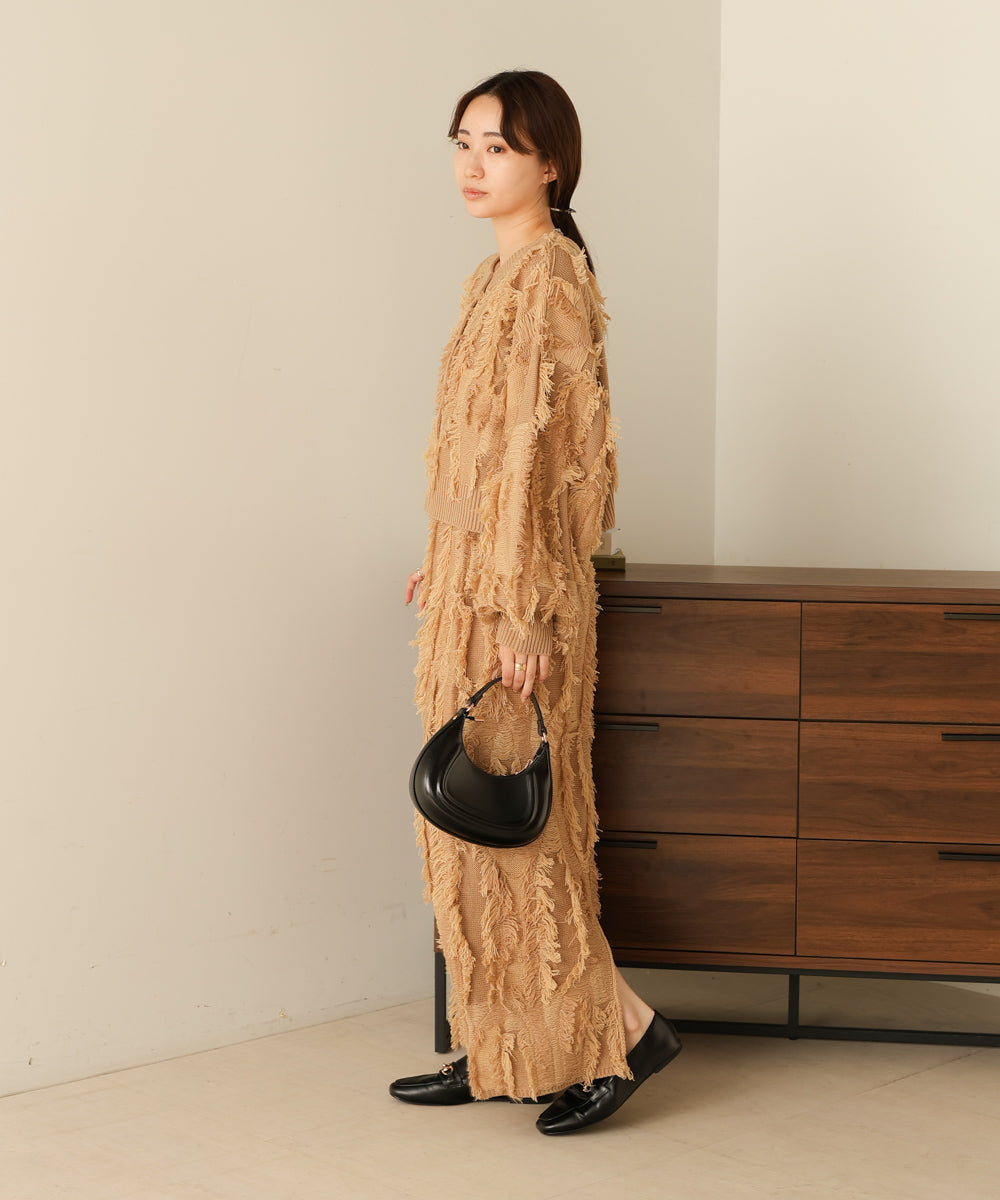 mix fringe 2way knit cardigan