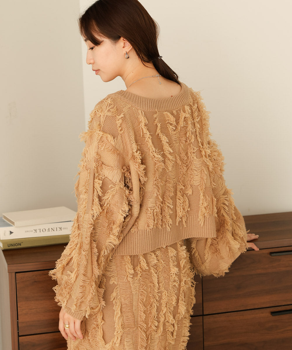 mix fringe 2way knit cardigan