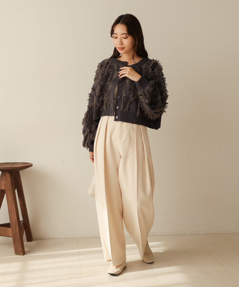 mix fringe 2way knit cardigan