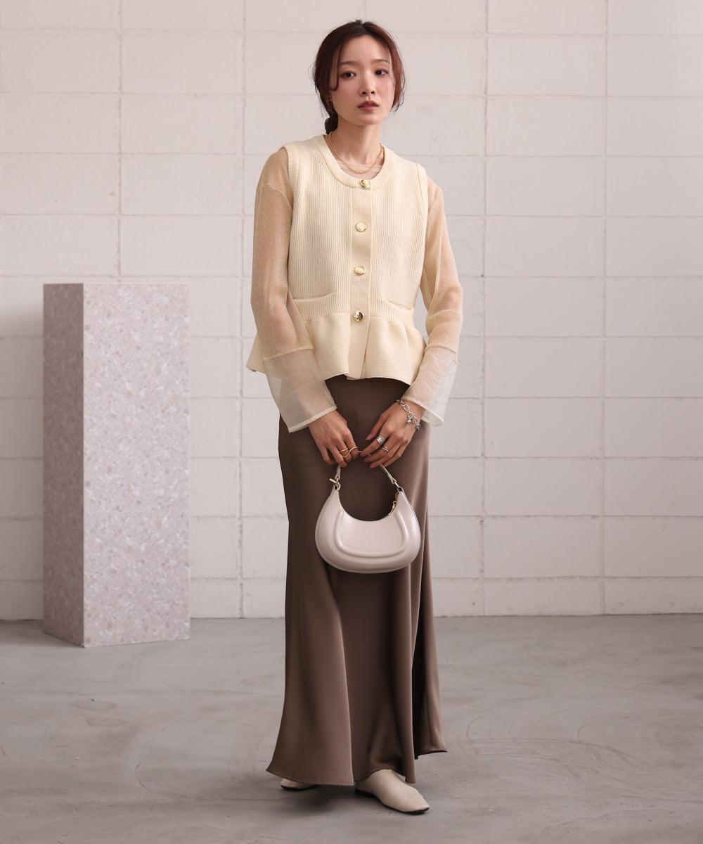 袖シアーラメベーシックカットソートップス