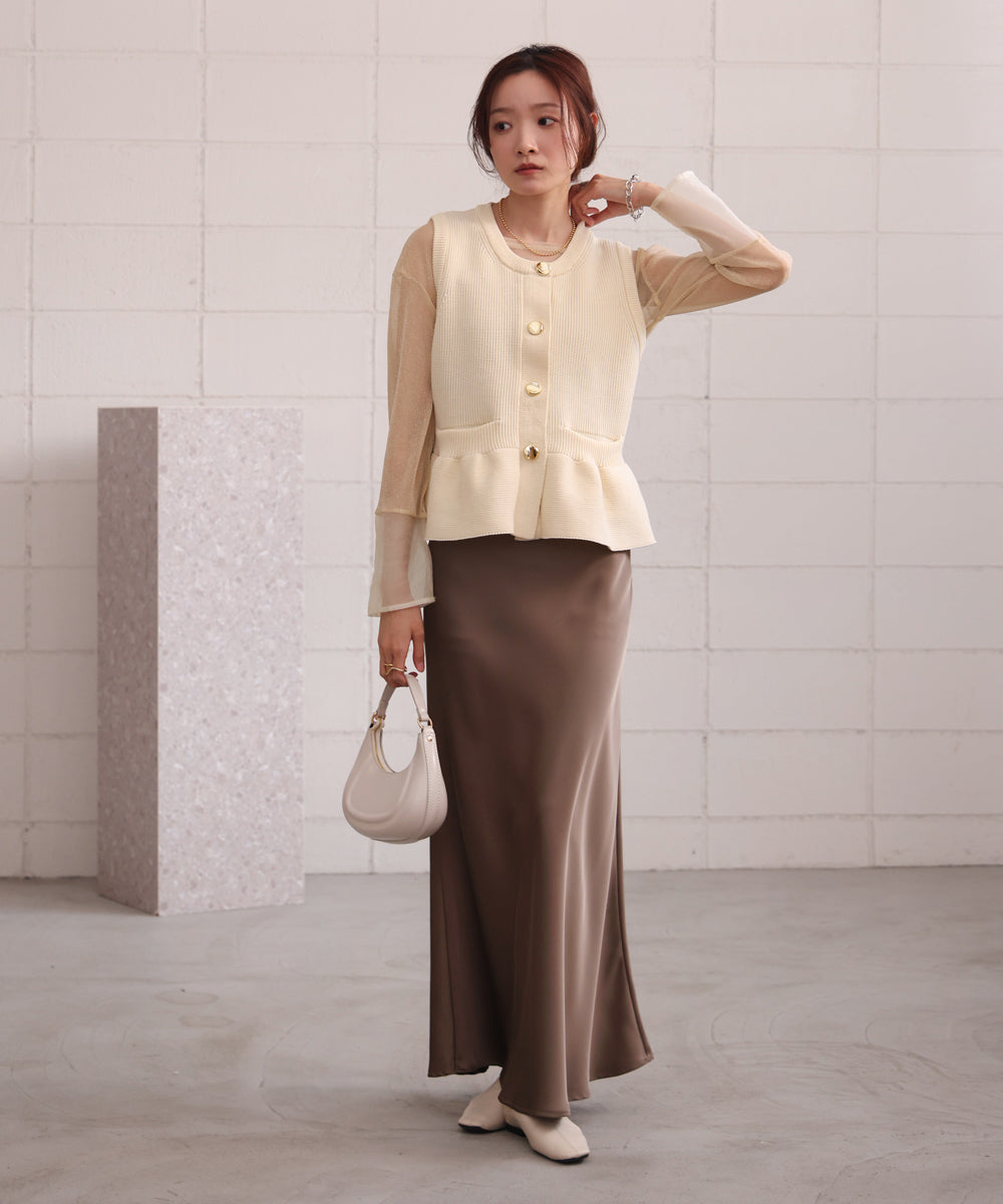 袖シアーラメベーシックカットソートップス