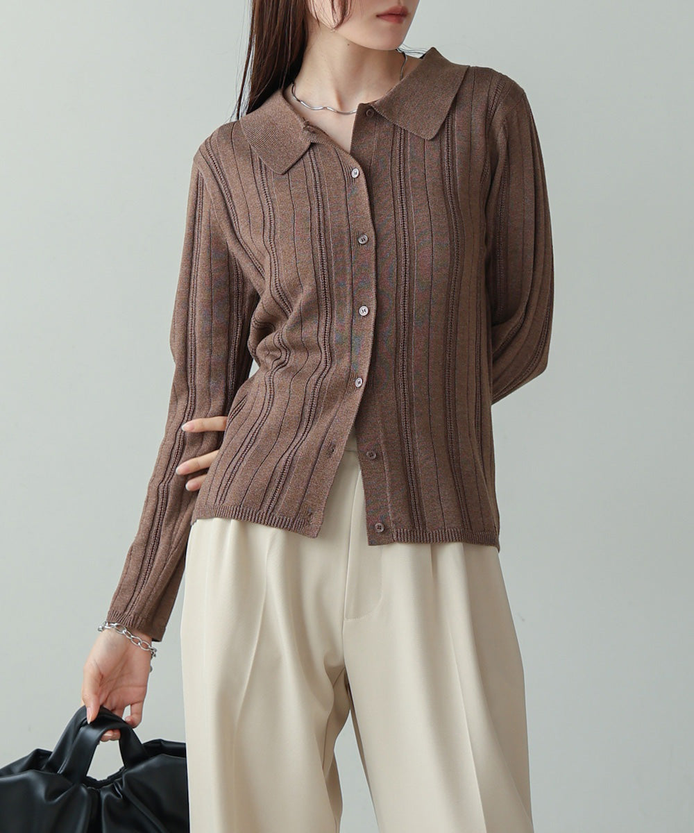glitter shirt collar knit top